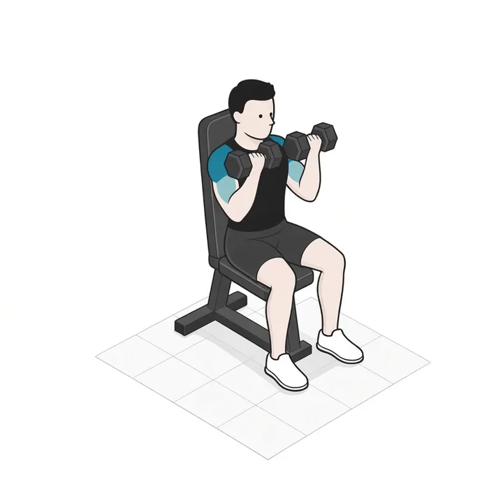 Arnold Press: Animation einer Wiederholung, beanspruchte Muskeln hervorgehoben