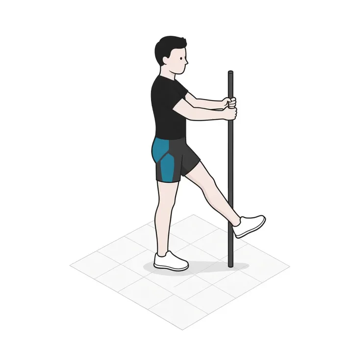 Unterstützte Pistol Squat: Animation einer Wiederholung, beanspruchte Muskeln hervorgehoben