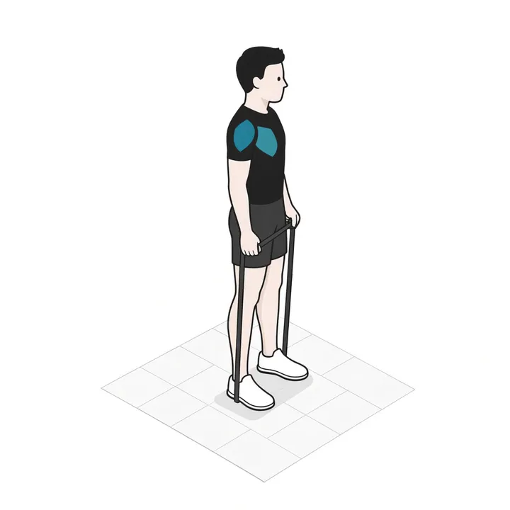 Front raise met weerstandsband: animatie van één herhaling, met de werkende spieren gemarkeerd