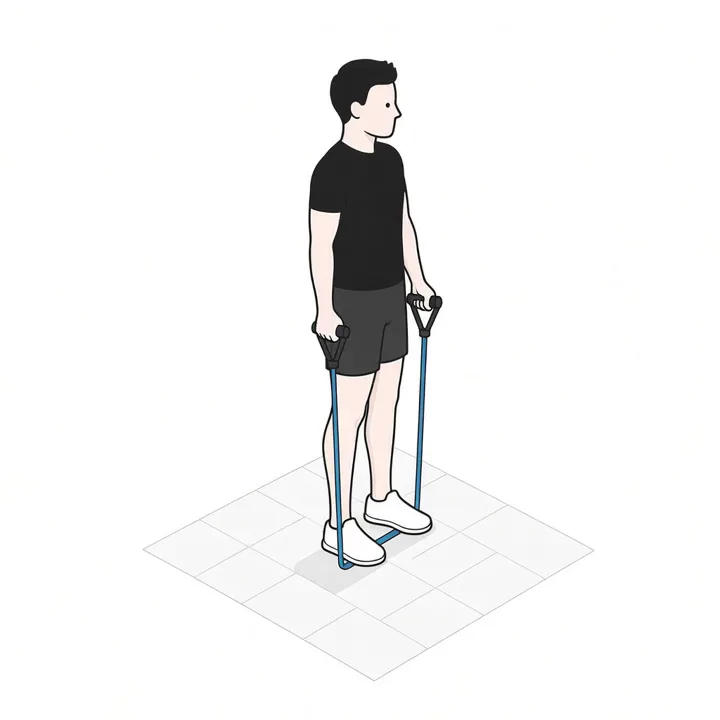 Hammer-Curl mit Band: Animation einer Wiederholung, beanspruchte Muskeln hervorgehoben