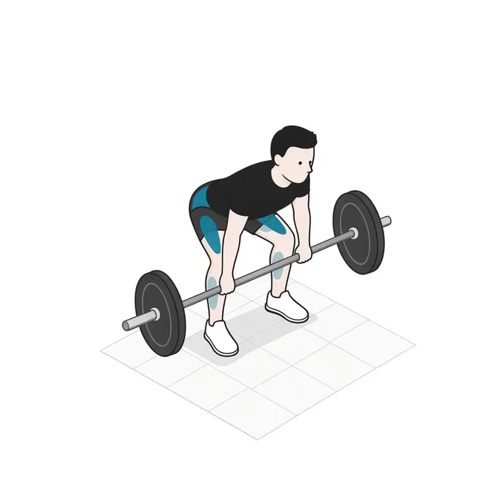 Barbell Clean: animation of one repetition, working muscles highlighted