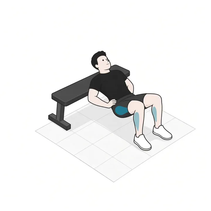Bodyweight Hip Thrust: animation of one repetition, working muscles highlighted
