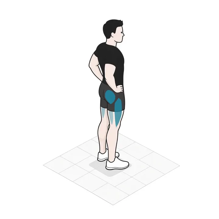 Zancada inversa con peso corporal: animación de una repetición, con los músculos implicados resaltados