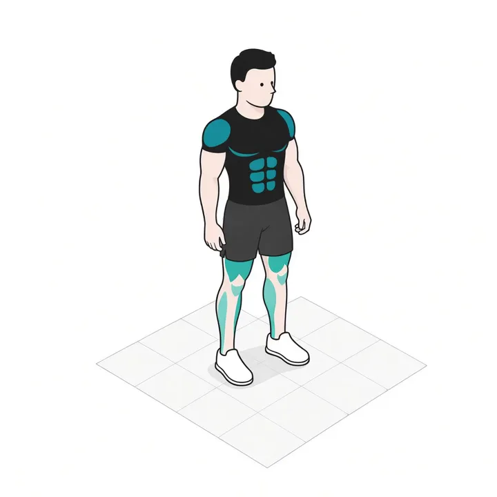 Burpee: Animation einer Wiederholung, beanspruchte Muskeln hervorgehoben