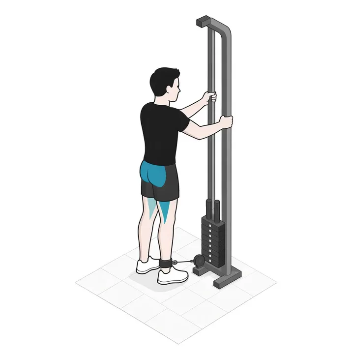 Glute Kickback am Kabelzug: Animation einer Wiederholung, beanspruchte Muskeln hervorgehoben