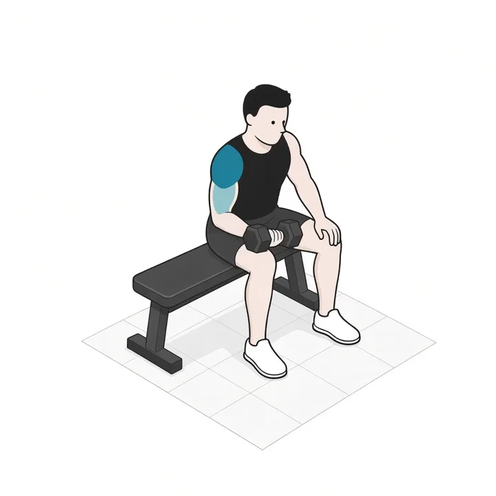 Curl concentrado: animación de una repetición, con los músculos implicados resaltados