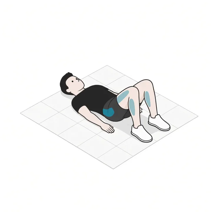 Glute Bridge: Animation einer Wiederholung, beanspruchte Muskeln hervorgehoben