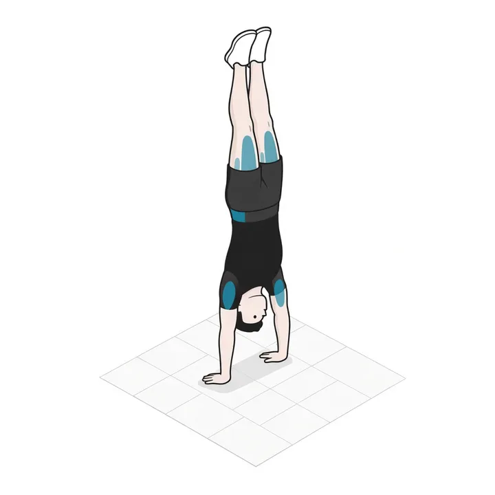 Handstand: Animation einer Wiederholung, beanspruchte Muskeln hervorgehoben