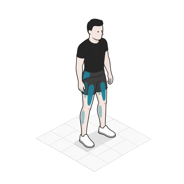 Sprungkniebeuge: Animation einer Wiederholung, beanspruchte Muskeln hervorgehoben
