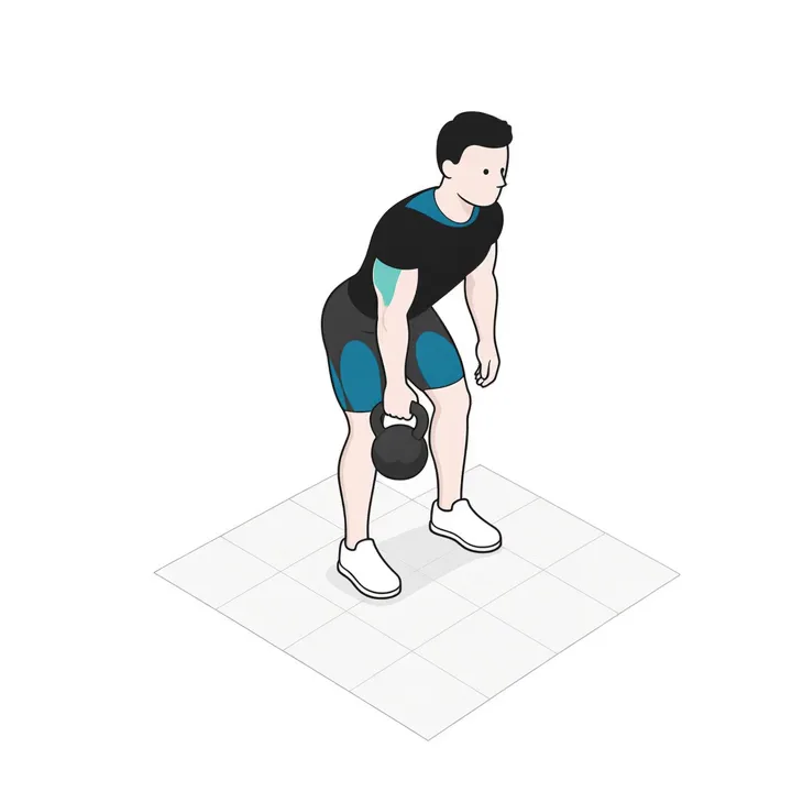 Kettlebell Clean: Animation einer Wiederholung, beanspruchte Muskeln hervorgehoben