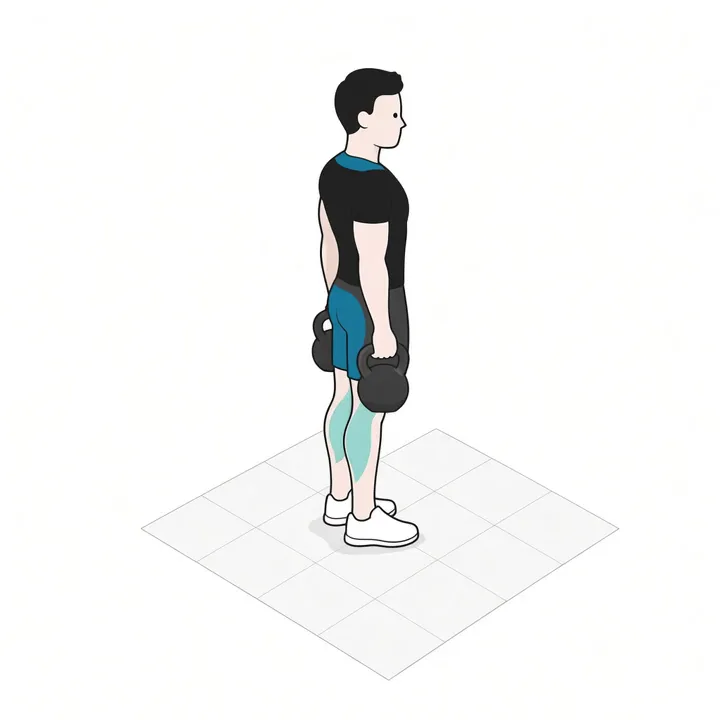 Kettlebell Reverse Lunge: animation of one repetition, working muscles highlighted