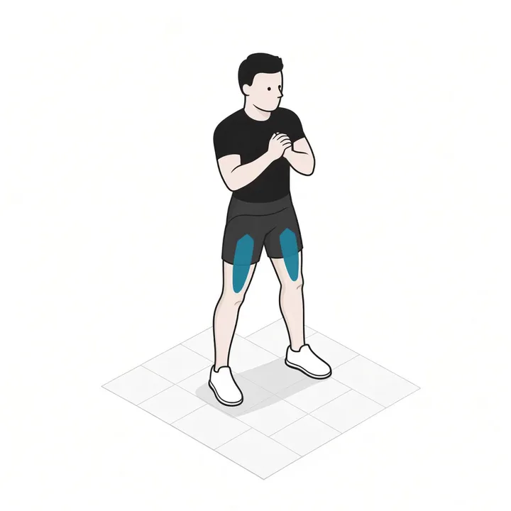 Zancada lateral: animación de una repetición, con los músculos implicados resaltados