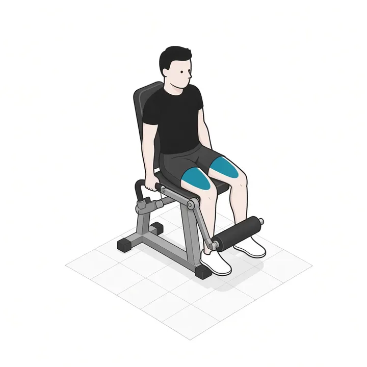 Beinstrecker: Animation einer Wiederholung, beanspruchte Muskeln hervorgehoben