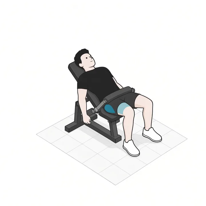 Hip Thrust an der Maschine: Animation einer Wiederholung, beanspruchte Muskeln hervorgehoben
