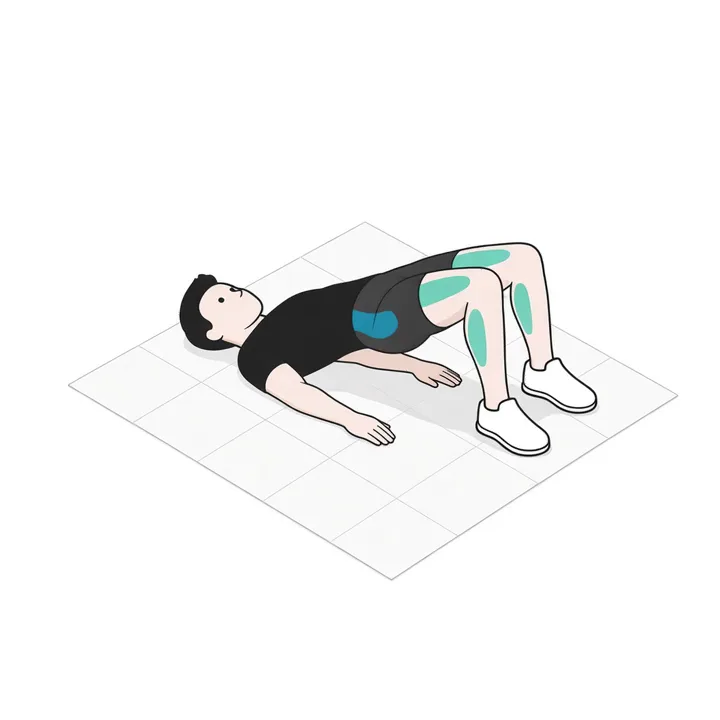 Glute Bridge mit Marschieren: Animation einer Wiederholung, beanspruchte Muskeln hervorgehoben