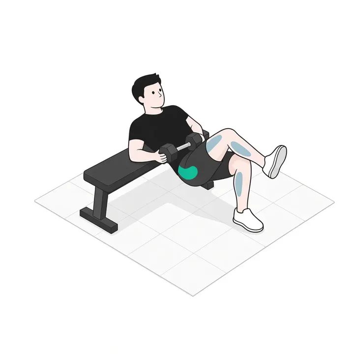 Einbeiniger Hip Thrust mit Kurzhantel: Animation einer Wiederholung, beanspruchte Muskeln hervorgehoben