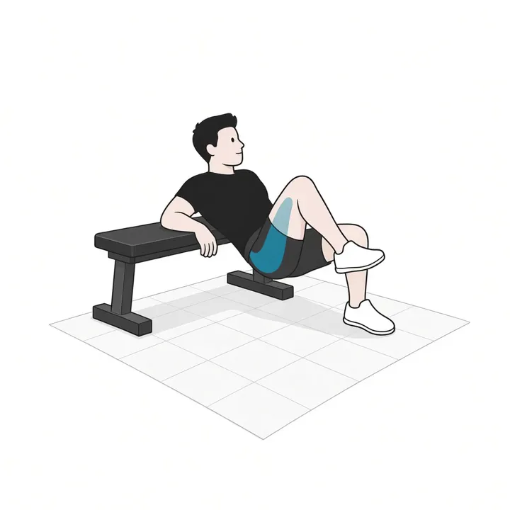 Einbeiniger Hip Thrust: Animation einer Wiederholung, beanspruchte Muskeln hervorgehoben