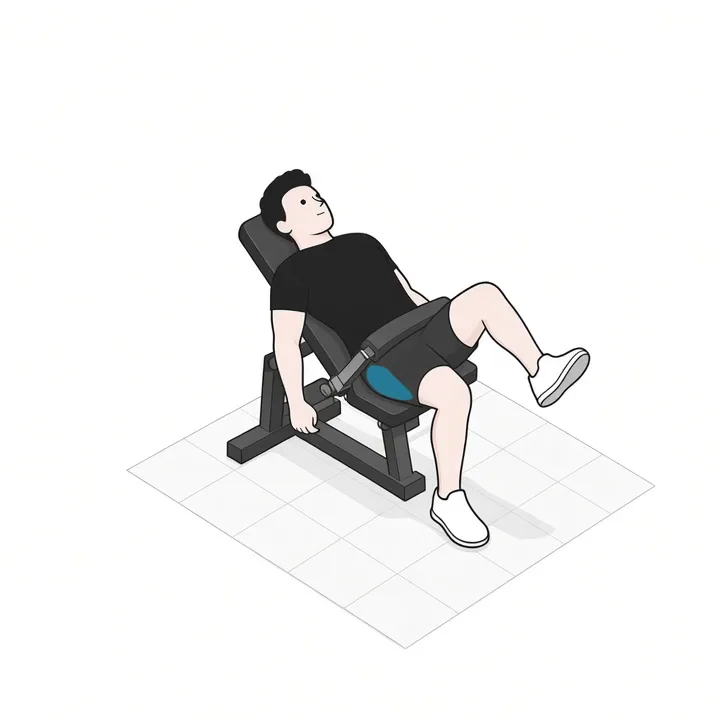 Einbeiniger Hip Thrust an der Maschine: Animation einer Wiederholung, beanspruchte Muskeln hervorgehoben