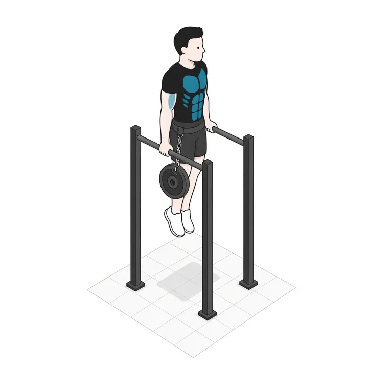 Fondos lastrados: animación de una repetición, con los músculos implicados resaltados